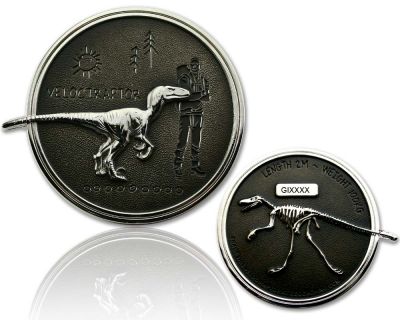 Velociraptor Geocoin Silber / Black RE