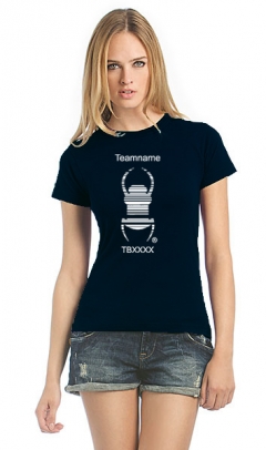 Cacher-Travelbug-T-Shirt Damen schwarz mit Teamnamen